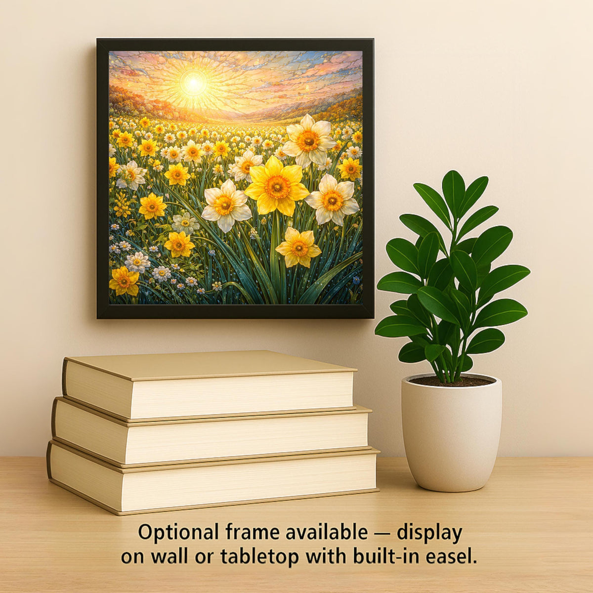 Daffodil Field Ceramic Tile Wall Art March Birth Flower Golden Spring Sunset Impressionist Floral Landscape Decor