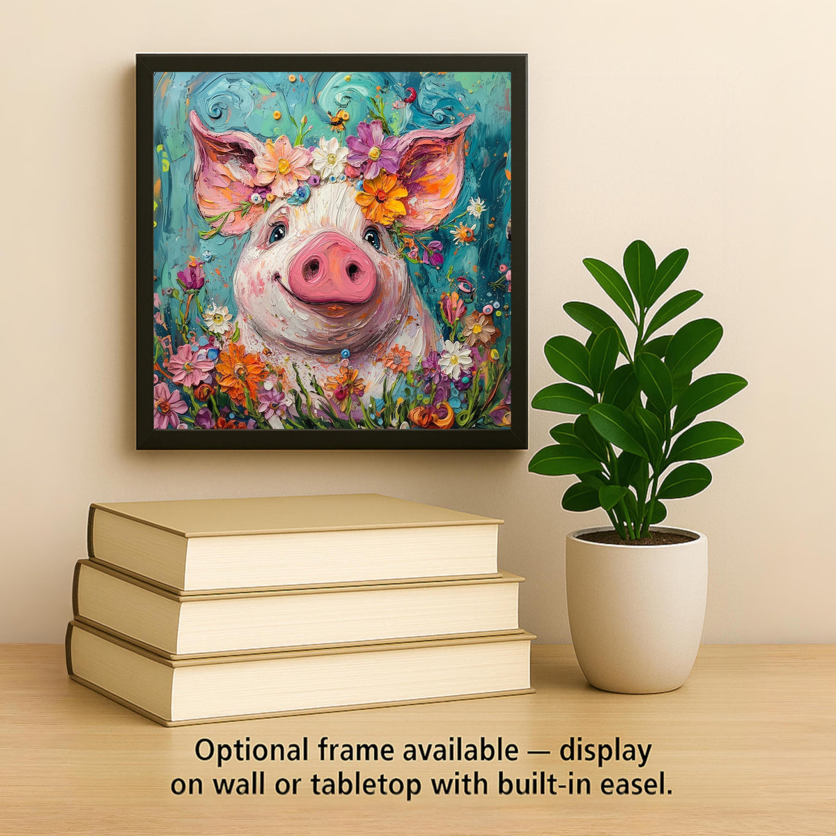 Floral Pig Wall Art Ceramic Tile Farmhouse Gift Whimsical Decor Funny Animal Art Country Nature Pig Lover
