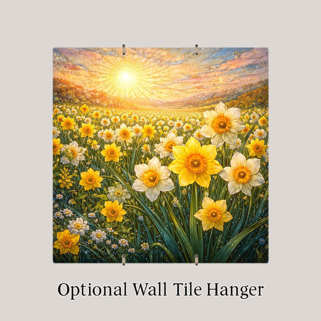 Daffodil Field Ceramic Tile Wall Art March Birth Flower Golden Spring Sunset Impressionist Floral Landscape Decor