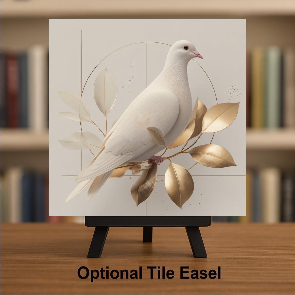 White Dove Ceramic Art Tile – Modern Minimal Wall Decor, Peace Symbolic Sympathy Gift