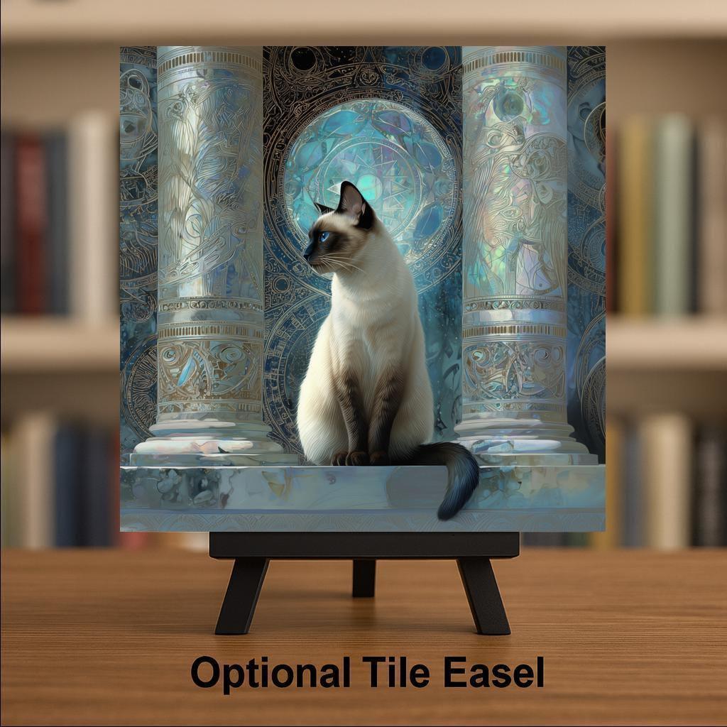 Siamese Cat Wall Art Ceramic Tile Cat Lover Gift Celestial Cat Decor Siamese Gift Mystical Cat Art Tile