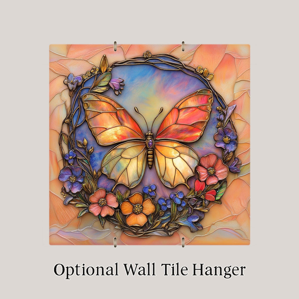 Butterfly Wall Art Ceramic Tile Art Nouveau Memorial Sympathy Gift Botanical Wall Decor Butterfly Lover Gift Accent Tile