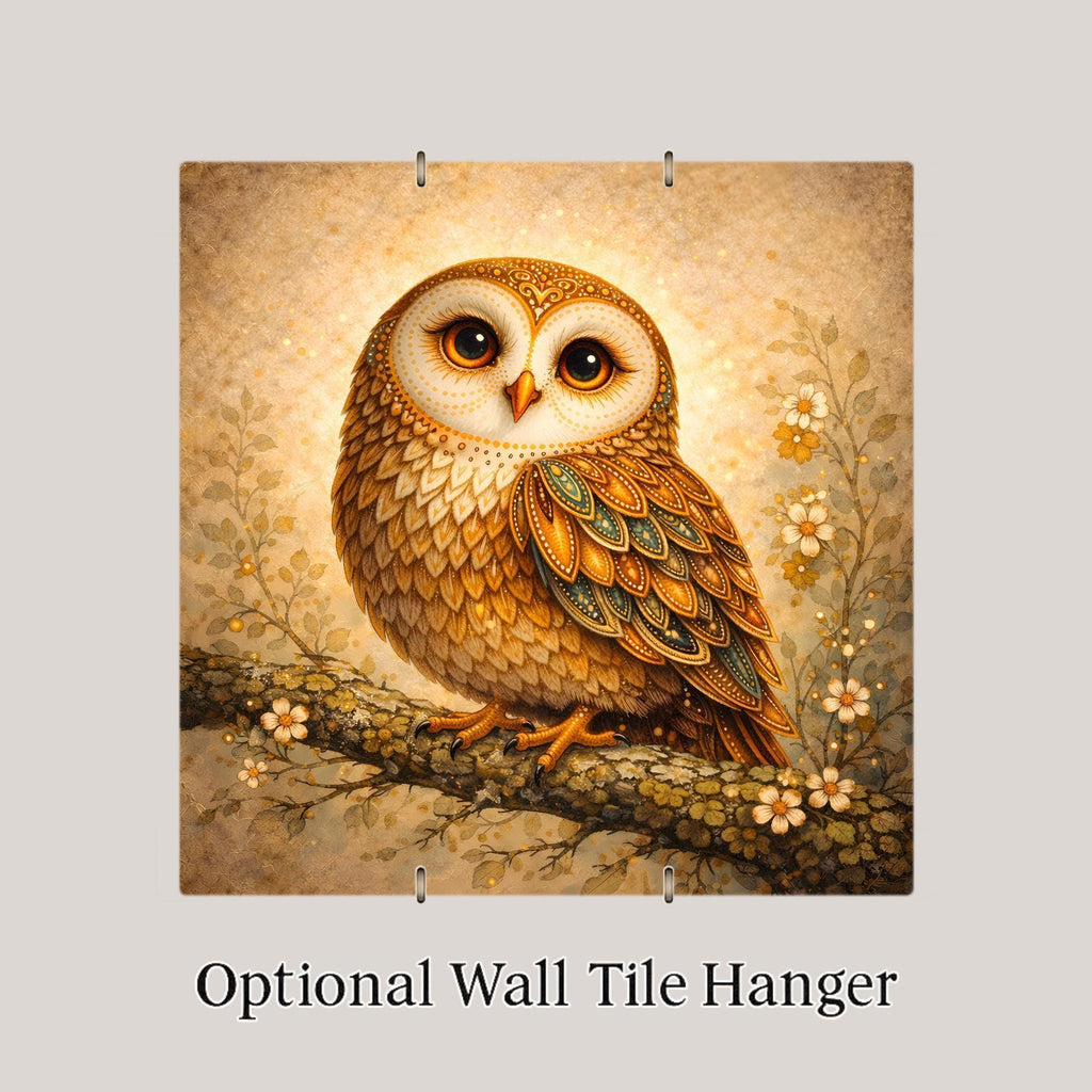 Owl Wall Art Ceramic Tile – Whimsical Woodland Bird Wall Decor – Rustic Cabin Home Decor Nature Farmhouse Decor