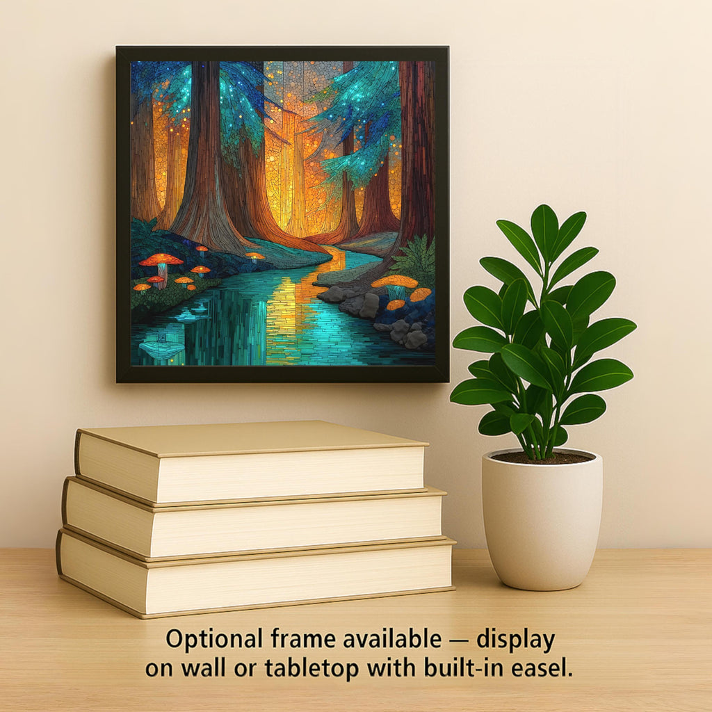 Redwood Forest Stained Glass Style Ceramic Art Tile: Cabin Wall Decor Nature Lover Gift Woodland Home Decor Wall Art California Pacific NW