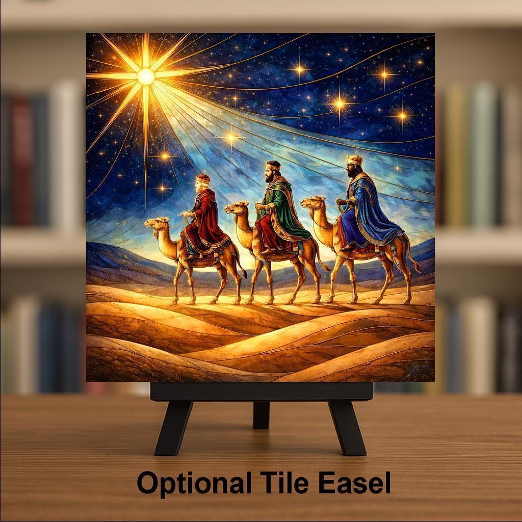 Three Wise Men Ceramic Art Tile – Nativity Magi Christmas Wall Art, Religious Epiphany Gift