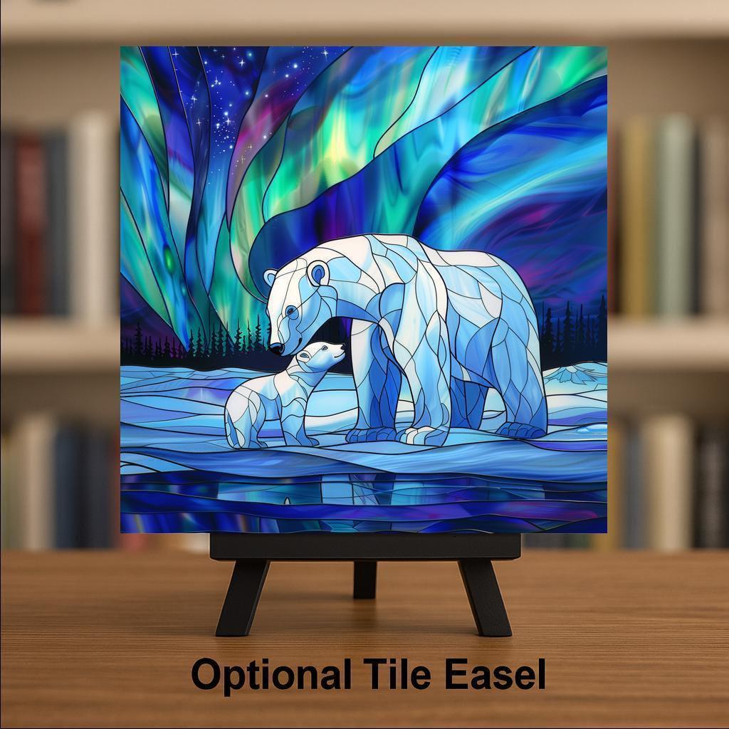 Polar Bear Wall Art Ceramic Tile Arctic Wildlife Decor Northern Lights Gift Nature Lover Cabin Art