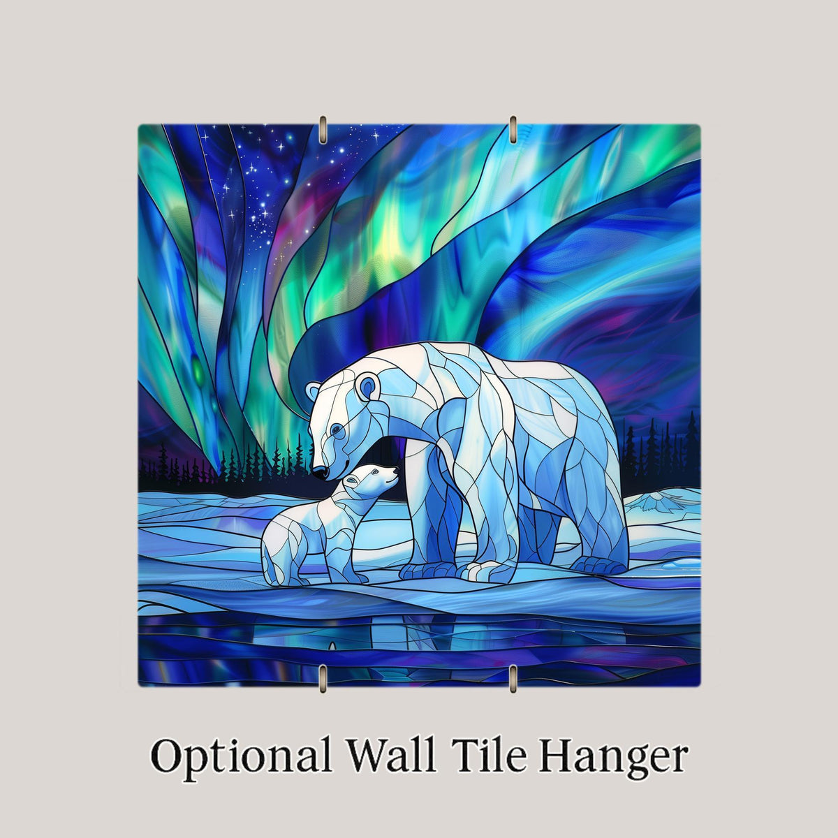 Polar Bear Wall Art Ceramic Tile Arctic Wildlife Decor Northern Lights Gift Nature Lover Cabin Art
