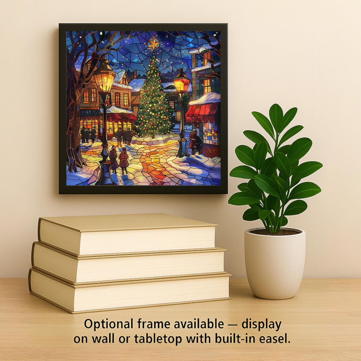 Christmas Town Wall Art Ceramic Tile Holiday Gift Stained Glass Style Decor Winter Scene Art Festive Home Giftr