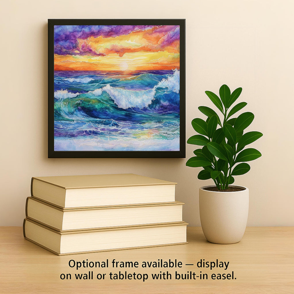 Ocean Sunset Stained Glass Style Ceramic Art Tile: Coastal Wall Decor Beach House Accent Ocean Home Decor Wall Art