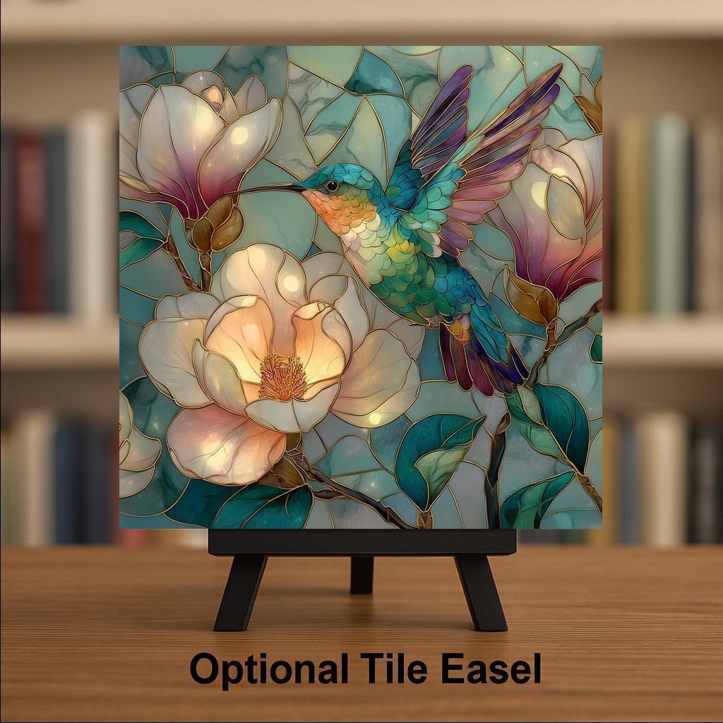 Hummingbird Wall Art Ceramic Tile Nature Lover Gift Garden Decor Bird Lover Gift Magnolia Floral Bird Tile