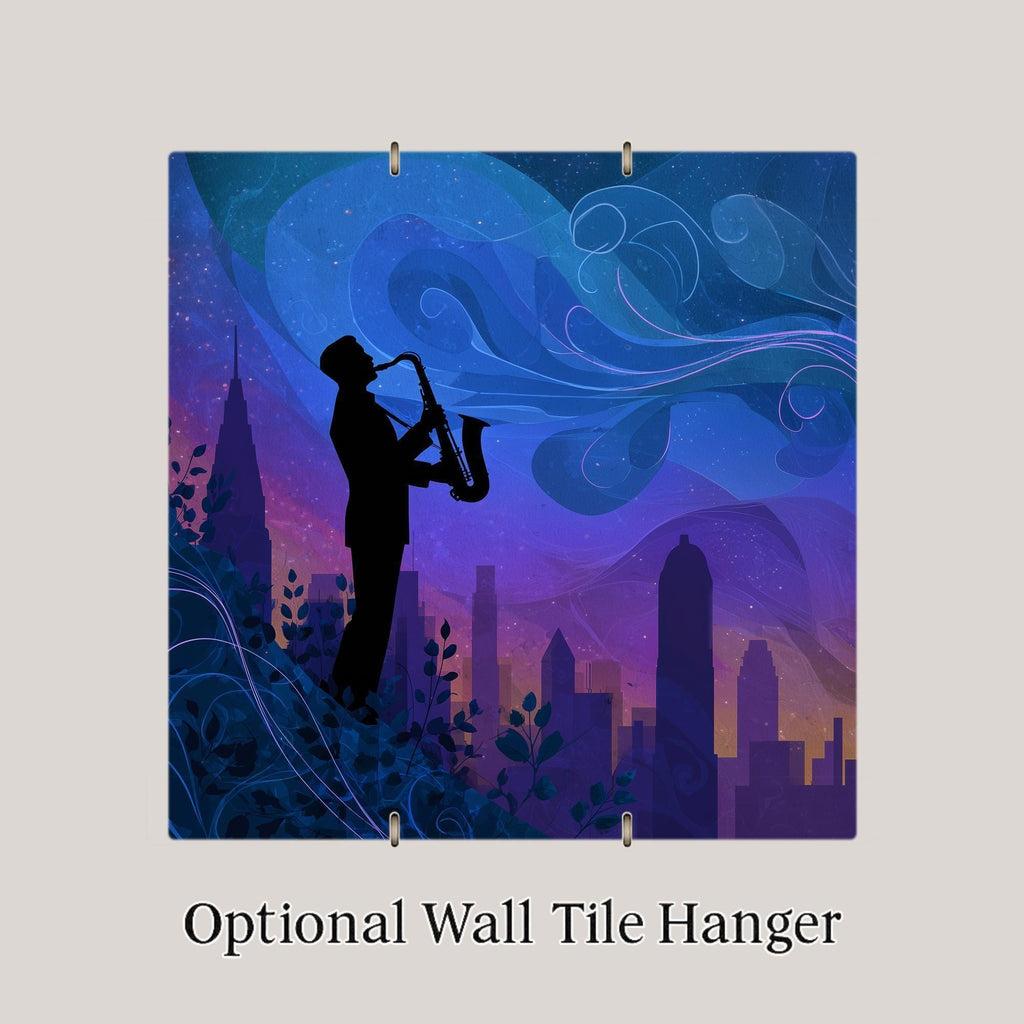 Jazz Saxophonist Wall Art Ceramic Tile Music Lover Gift Jazz Decor Saxophone Art Night Sky Musician Tile