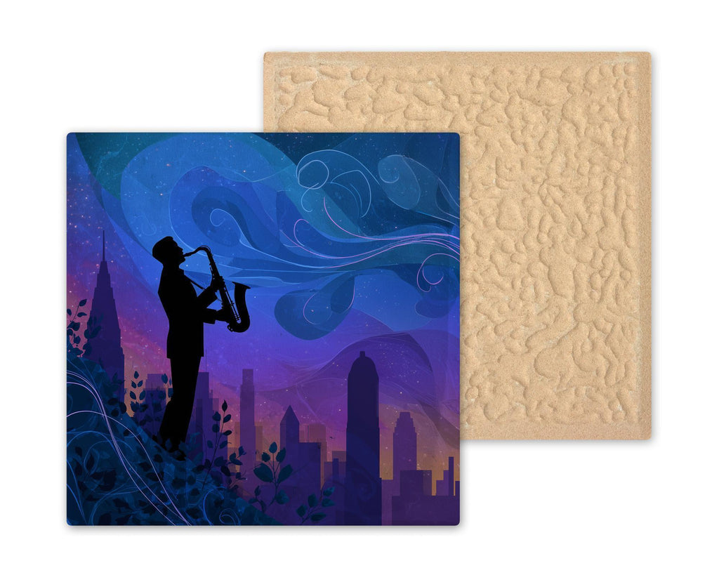 Jazz Saxophonist Wall Art Ceramic Tile Music Lover Gift Jazz Decor Saxophone Art Night Sky Musician Tile
