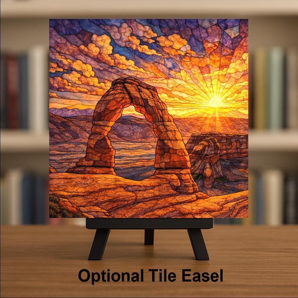 Arches National Park Wall Art Ceramic Tile Stained Glass Style Delicate Arch Landscape Utah Desert Art Travel Gift Tile