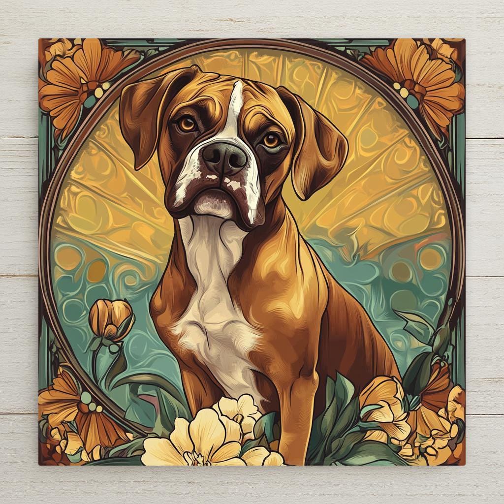 Looking for a unique and memorable gift? This Art Nouveau Boxer tile is perfect for dog lovers, Boxer breed enthusiasts, or vintage decor fans. Whether for a birthday, housewarming, or pet memorial, it makes a heartfelt and artistic present.