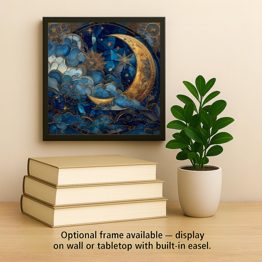 Moon Goddess Stained Glass Style Ceramic Art Tile – Celestial Night Sky Wall Decor, Mystical Spiritual Gift