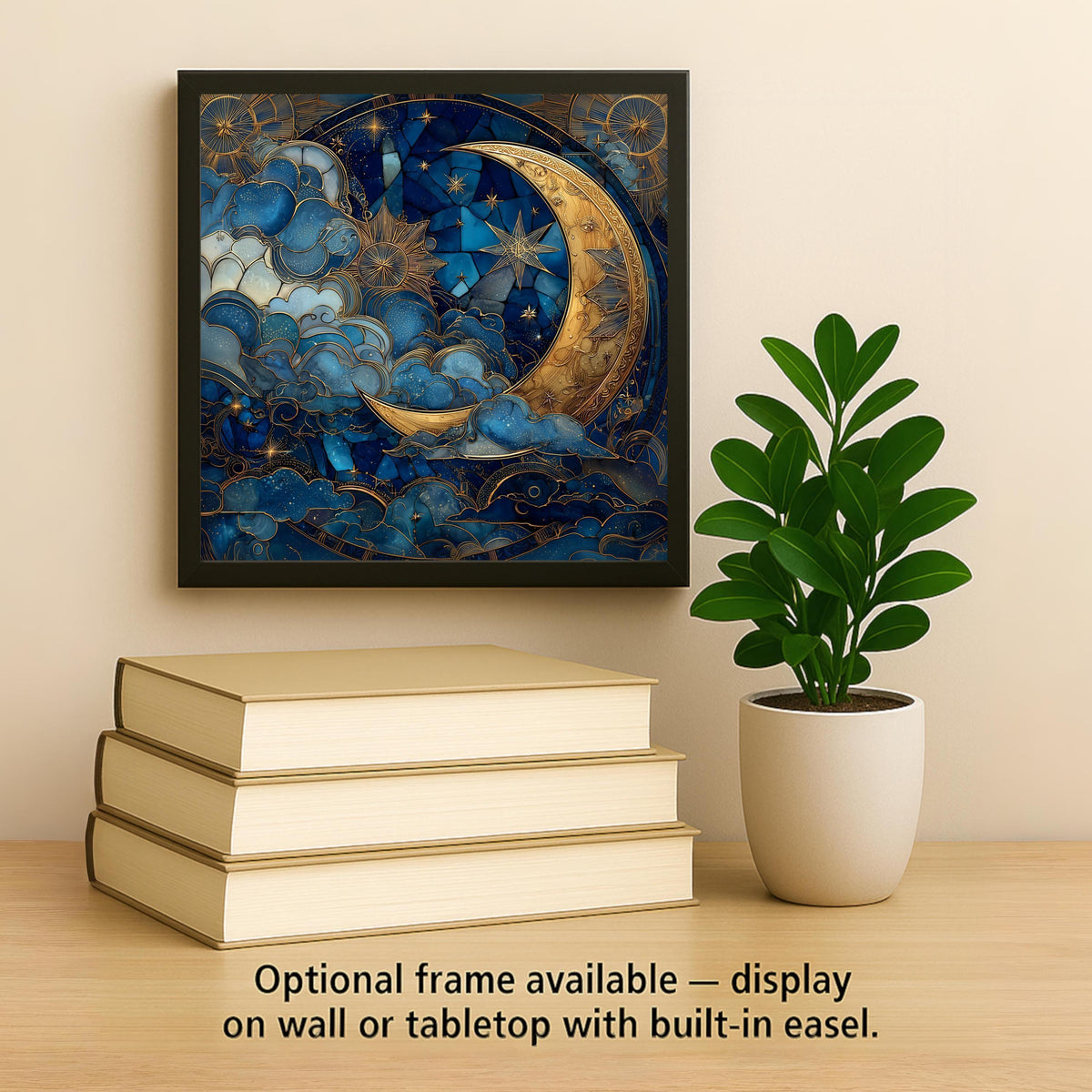 Moon Goddess Stained Glass Style Ceramic Art Tile – Celestial Night Sky Wall Decor, Mystical Spiritual Gift