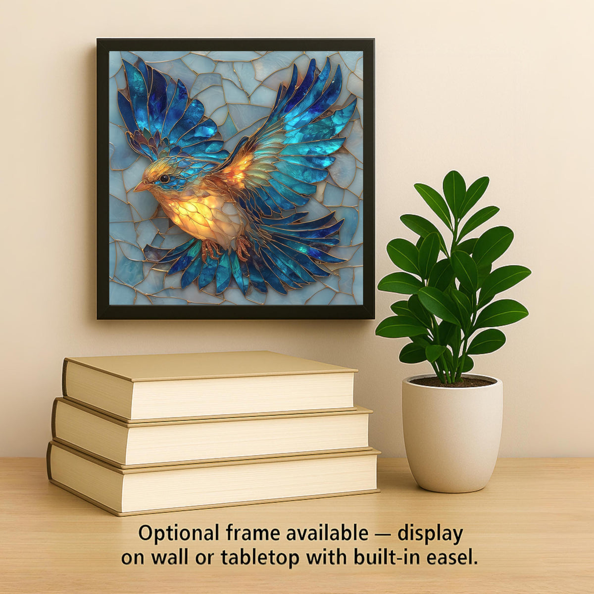 Bluebird Ceramic Tile Wall Art – Stained Glass Style Bird Decor, Nature Wall Decor Home Decor Gift with Flying Blue Bird Design