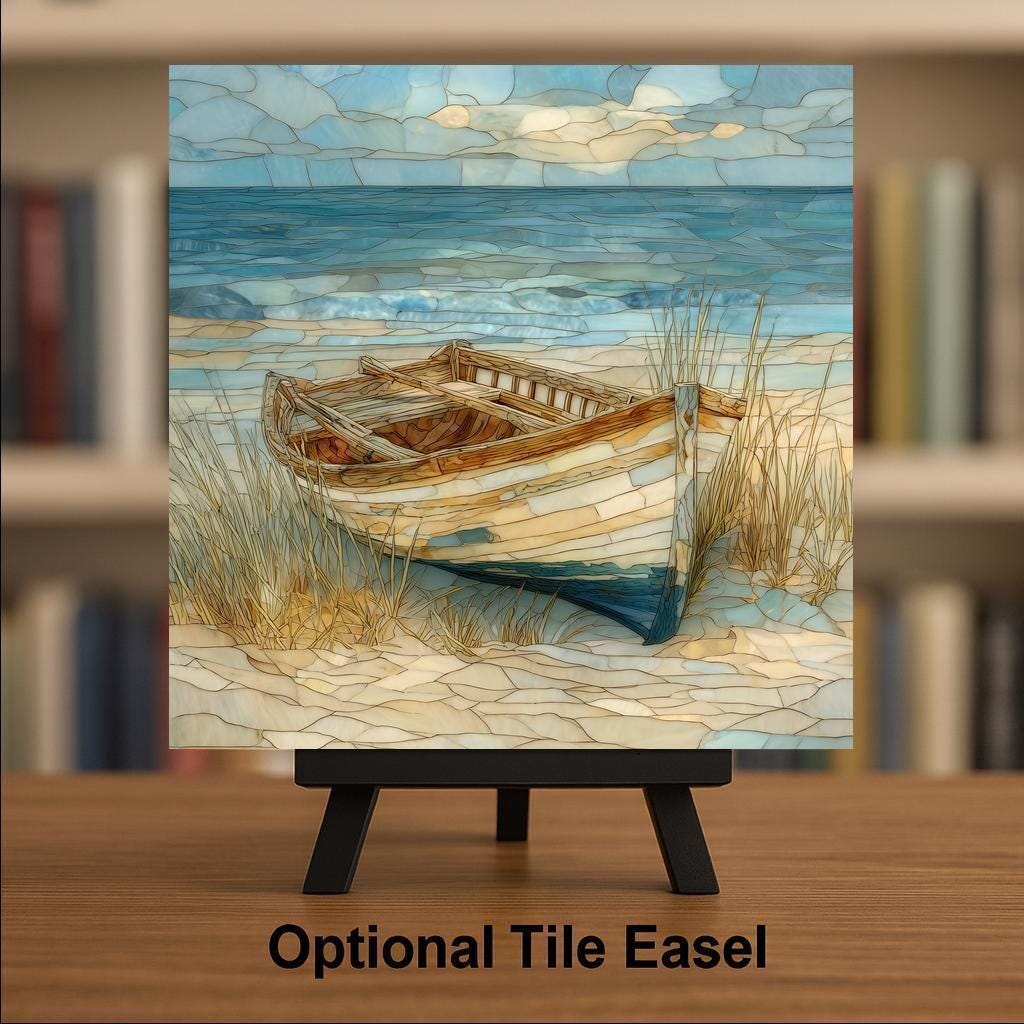 Coastal Rowboat Wall Art Ceramic Tile Beach Scene Gift Nautical Cottage Decor Ocean Art Sailor Gift Tile