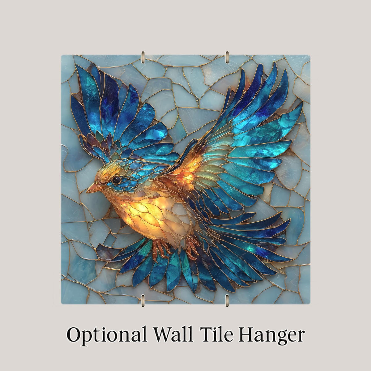 Bluebird Ceramic Tile Wall Art – Stained Glass Style Bird Decor, Nature Wall Decor Home Decor Gift with Flying Blue Bird Design