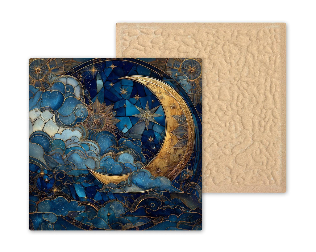 Moon Goddess Stained Glass Style Ceramic Art Tile – Celestial Night Sky Wall Decor, Mystical Spiritual Gift