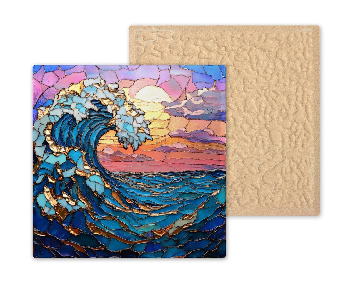 Ocean Wave Sunset Wall Art Ceramic Tile Coastal Gift Stained Glass Style Decor Beach House Art Wave Lover Gift Tile