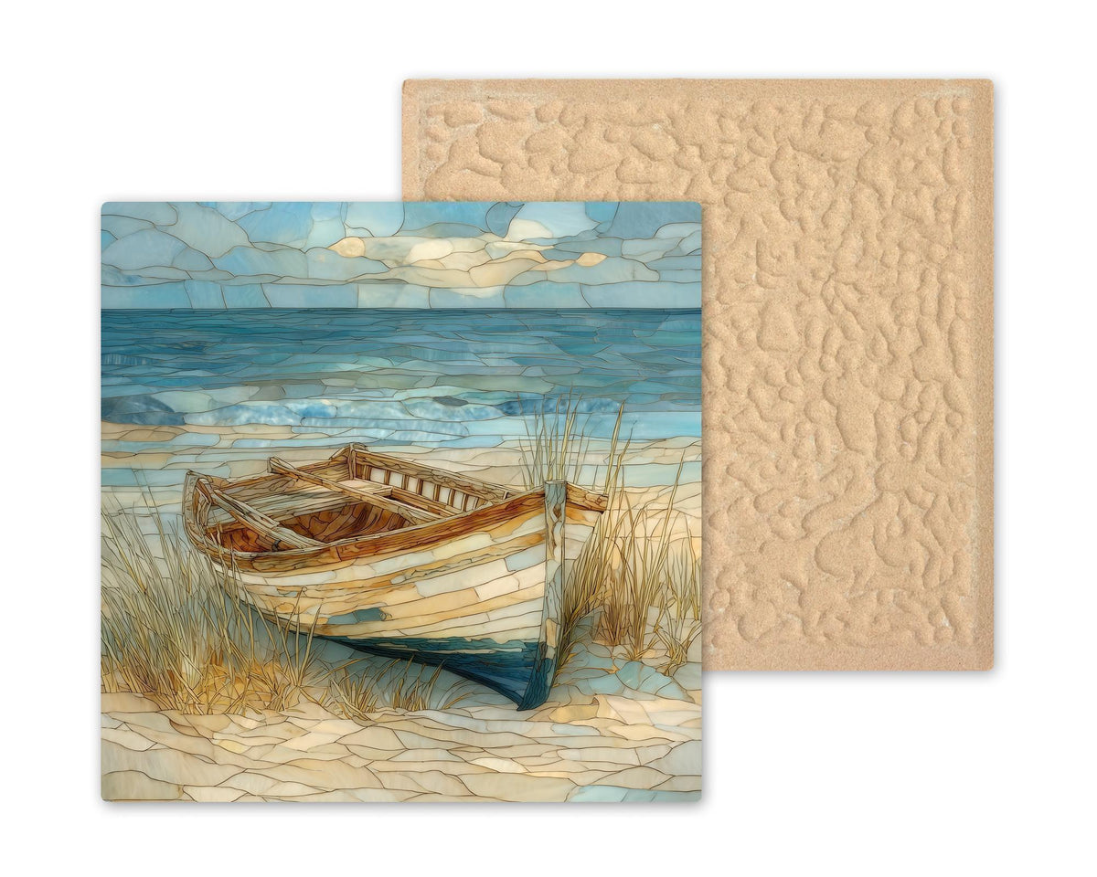 Coastal Rowboat Wall Art Ceramic Tile Beach Scene Gift Nautical Cottage Decor Ocean Art Sailor Gift Tile