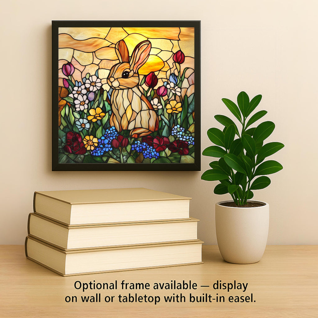 Sunset Bunny Stained Glass Style Ceramic Art Tile: Nature Wall Decor Art Lover Gift Home Decor Wall Art