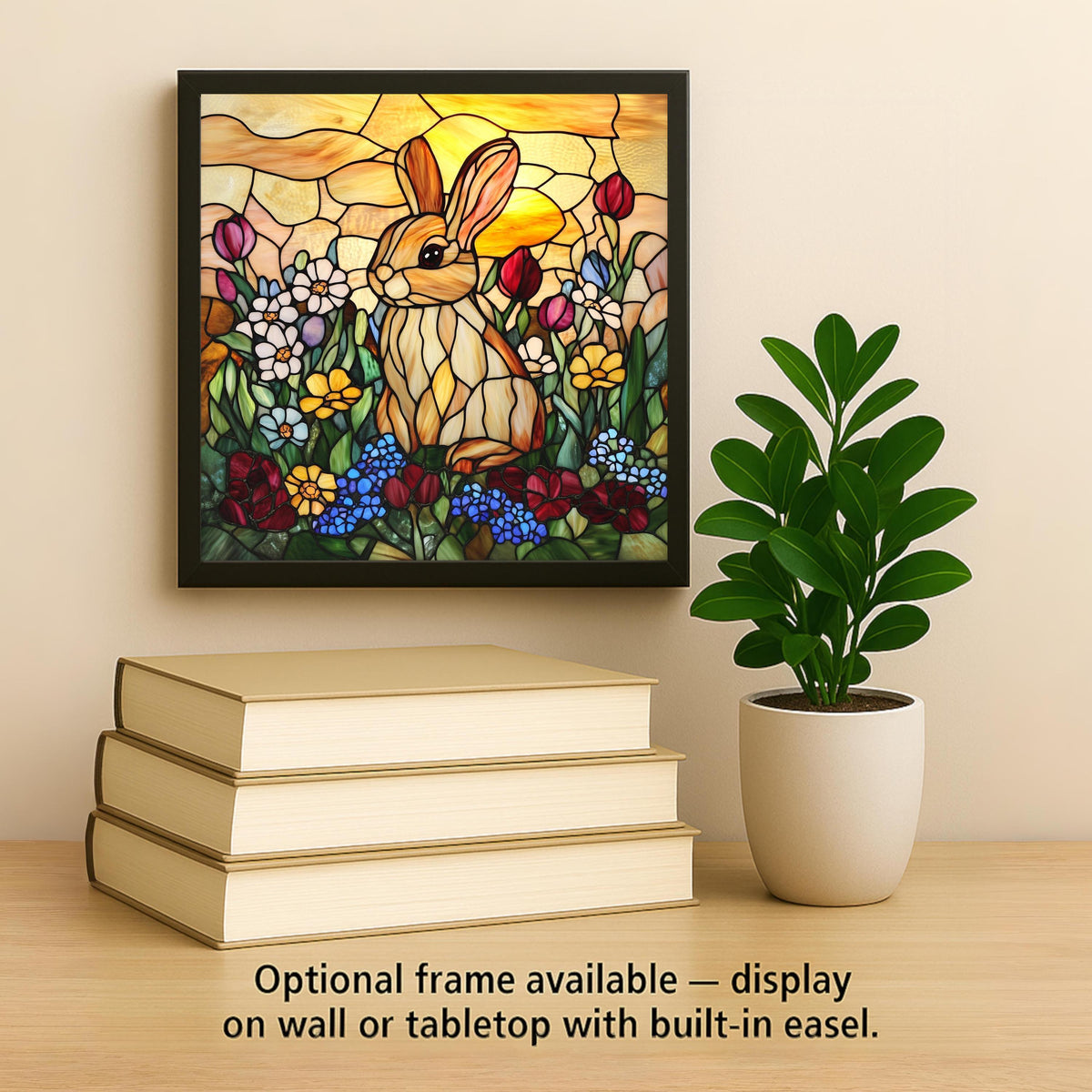 Sunset Bunny Stained Glass Style Ceramic Art Tile: Nature Wall Decor Art Lover Gift Home Decor Wall Art