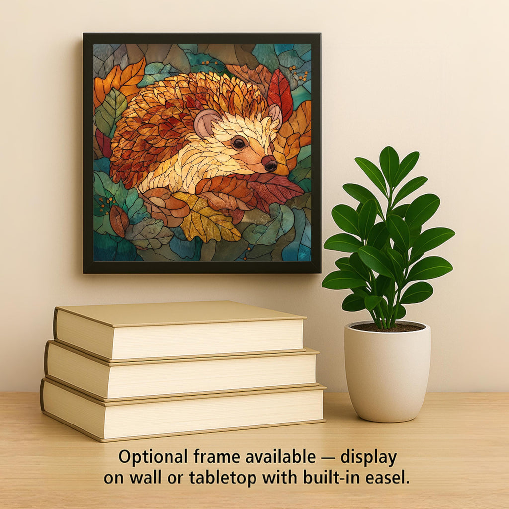 Hedgehog Wall Art Ceramic Tile Stained Glass Style Woodland Gift Forest Animal Decor Hedgehog Lover