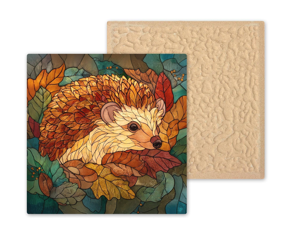 Hedgehog Wall Art Ceramic Tile Stained Glass Style Woodland Gift Forest Animal Decor Hedgehog Lover