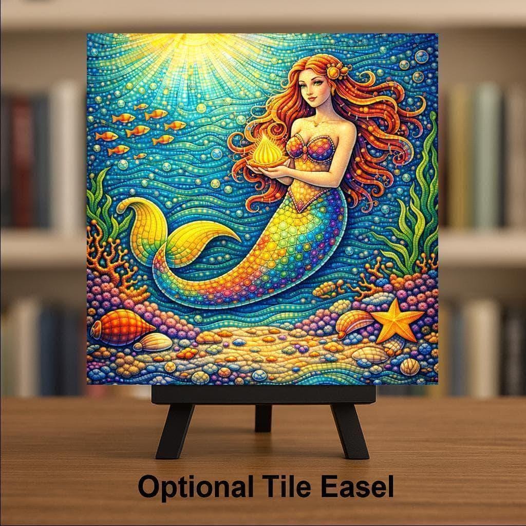 Mermaid Nursery Wall Art Ceramic Tile Whimsical Under the Sea Kids Room Decor Ocean Coastal Beach House Art