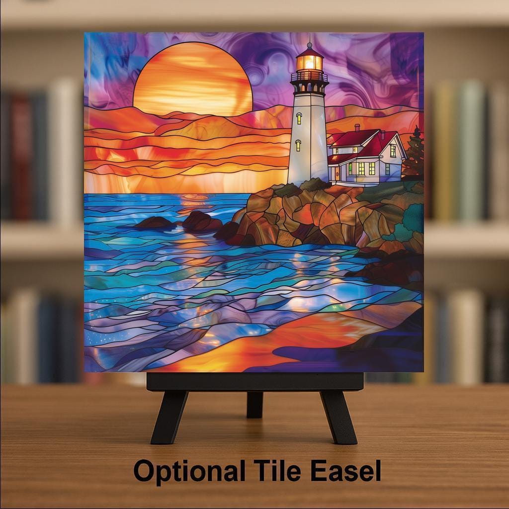 Nautical Lighthouse Wall Art Ceramic Tile Coastal Gift Sunset Decor Beach House Art Lighthouse Lover Gift Tile