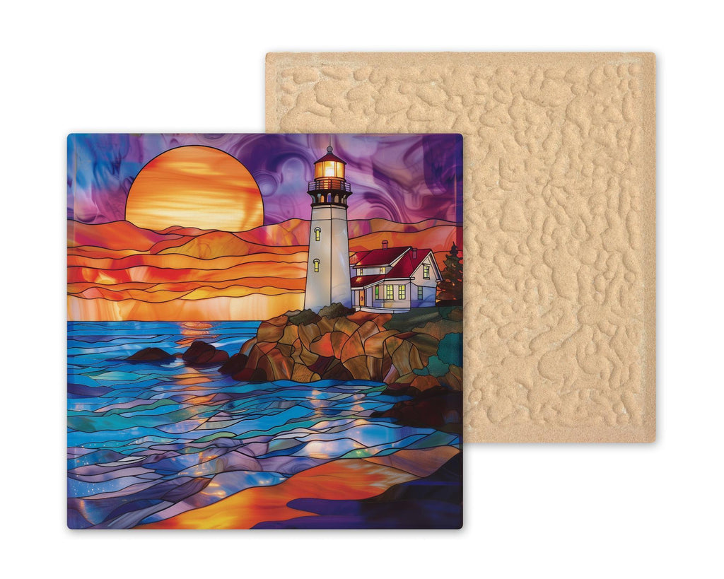 Nautical Lighthouse Wall Art Ceramic Tile Coastal Gift Sunset Decor Beach House Art Lighthouse Lover Gift Tile