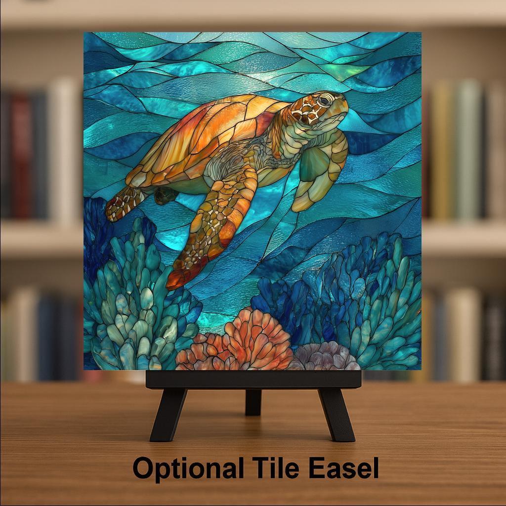 Sea Turtle Wall Decor Ceramic Tile Coastal Bathroom Art Beach House Decor Ocean Wildlife Artwork Nautical Home Accent