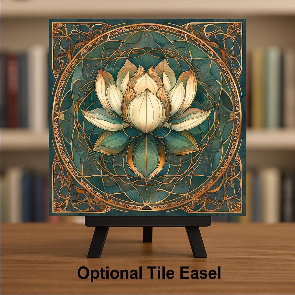 Lotus Flower Stained Glass Style Ceramic Art Tile: Zen Wall Decor Meditation Gift Yoga Home Decor Wall Art
