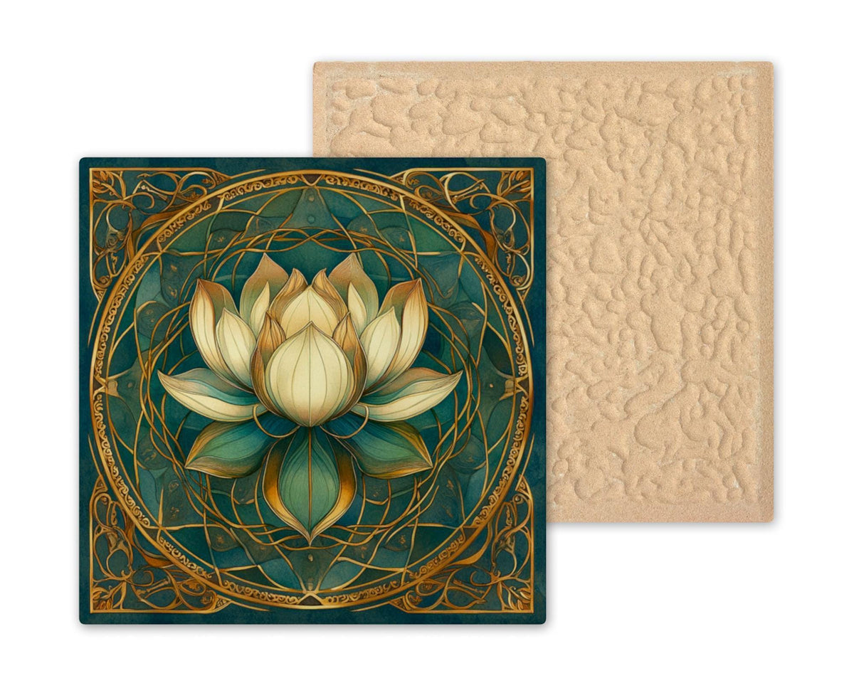 Lotus Flower Stained Glass Style Ceramic Art Tile: Zen Wall Decor Meditation Gift Yoga Home Decor Wall Art