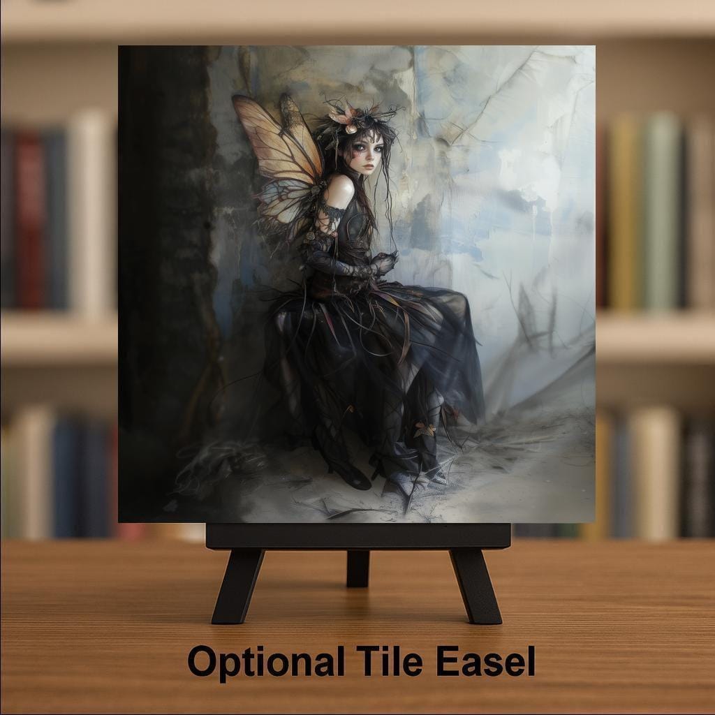 Gothic Fairy Wall Art Ceramic Tile Dark Fantasy Gift Witchy Decor Fairy Lover Gift Moody Art Tile
