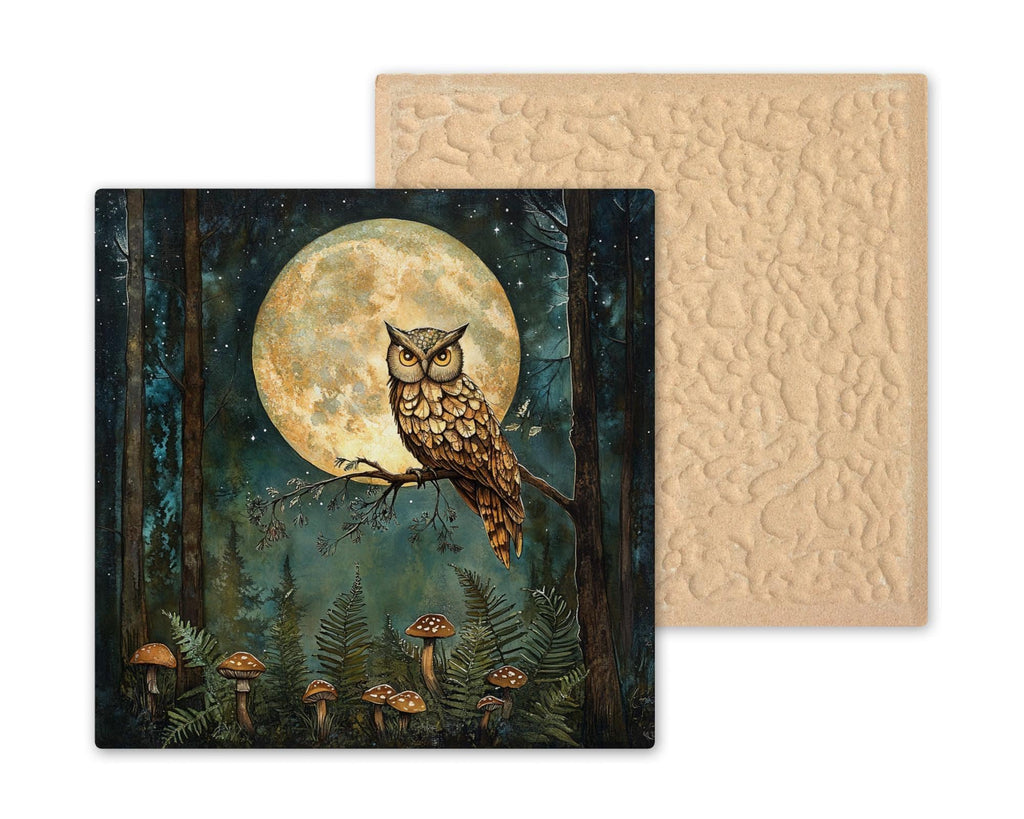 Owl Wall Art Ceramic Tile Woodland Gift Enchanted Decor Mushroom Moon Art Birdwatcher Memorial Nature