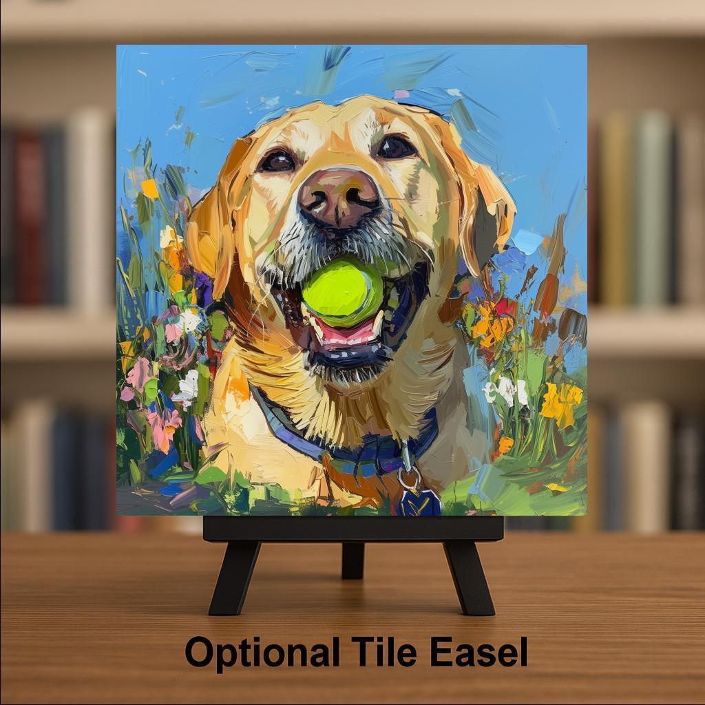 Labrador Retriever Ceramic Art Tile – Playful Dog Wall Decor, Lab Lover Pet Gift