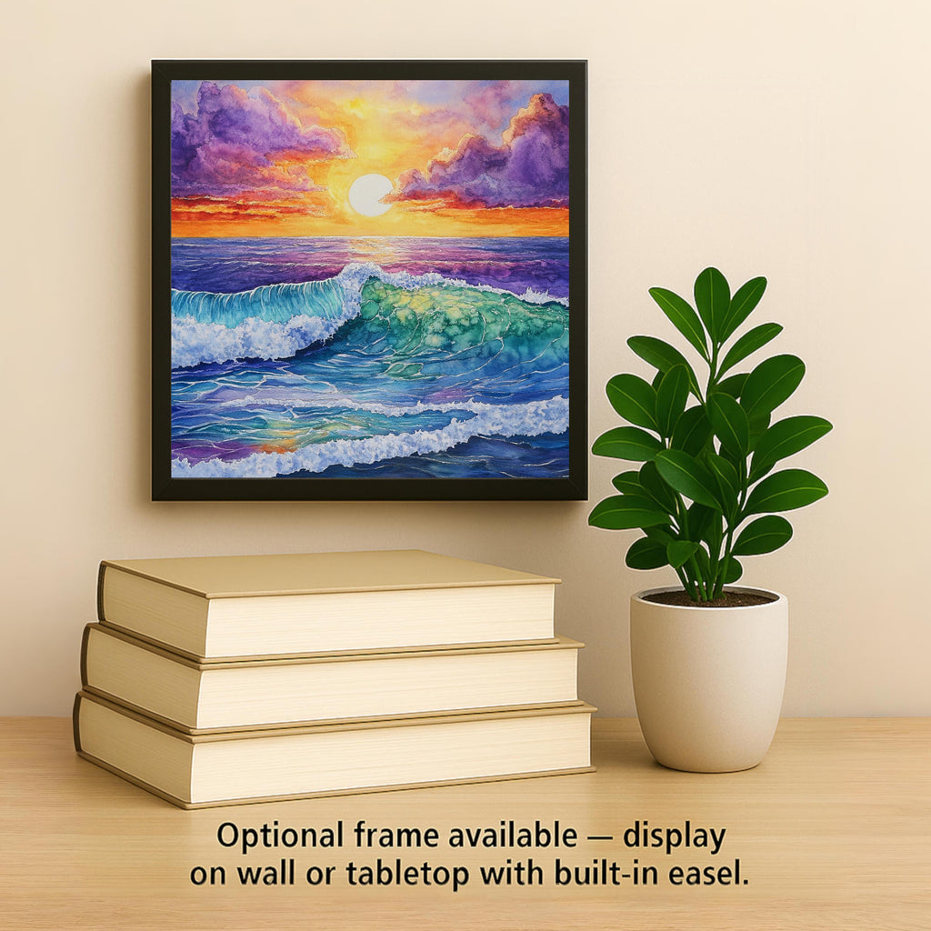 Ocean Sunset Watercolor Ceramic Art Tile: Coastal Wall Decor Beach House Accent Ocean Home Decor Wall Art Watercolor Seascape Beach House