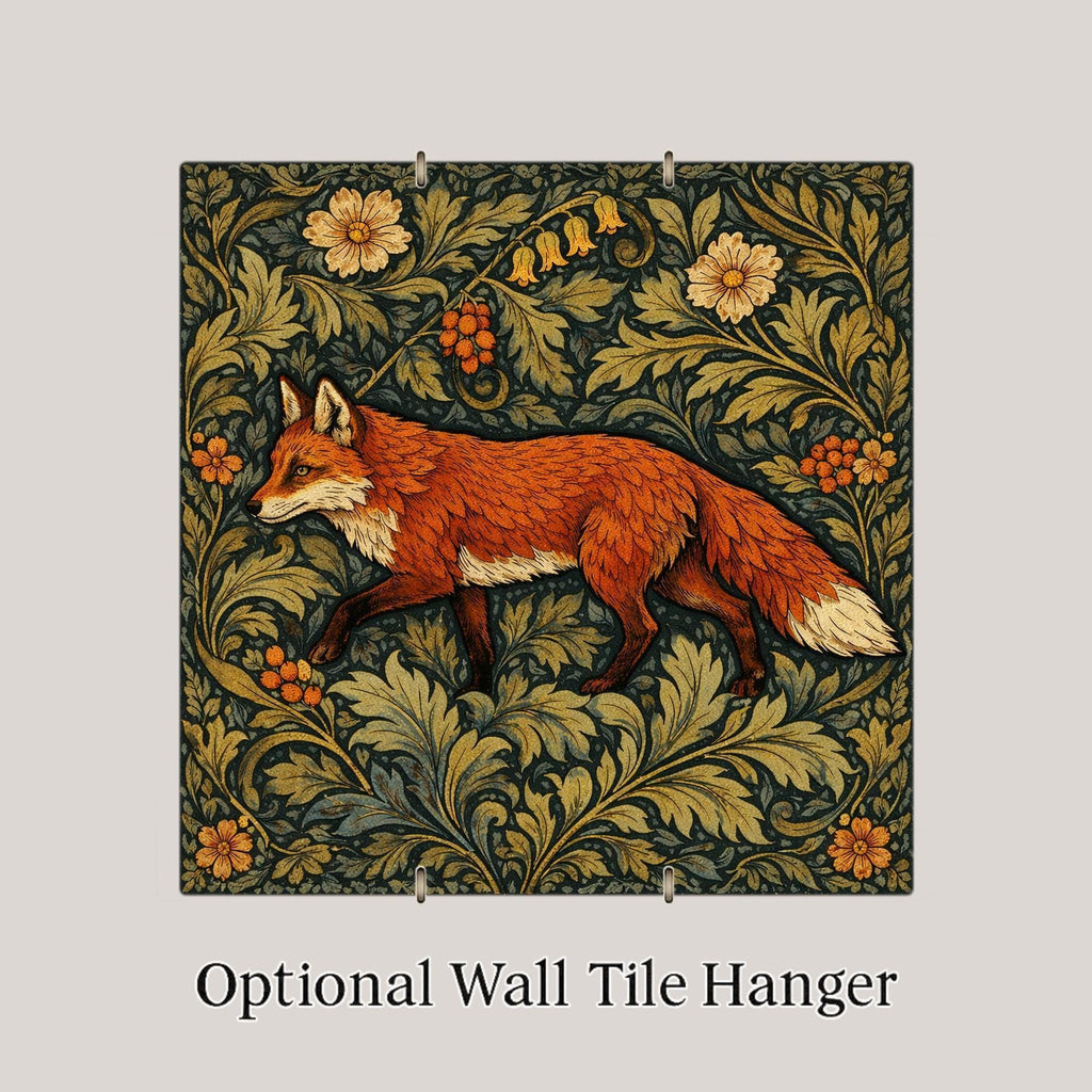 Fox William Morris Ceramic Art Tile – Arts and Crafts Woodland Wall Decor, Cottagecore Heritage Gift