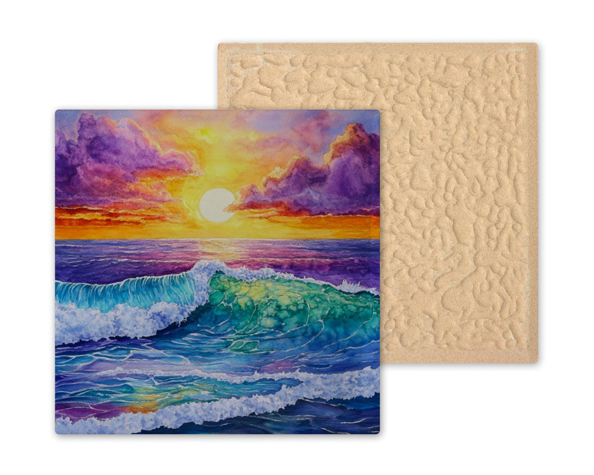 Ocean Sunset Watercolor Ceramic Art Tile: Coastal Wall Decor Beach House Accent Ocean Home Decor Wall Art Watercolor Seascape Beach House