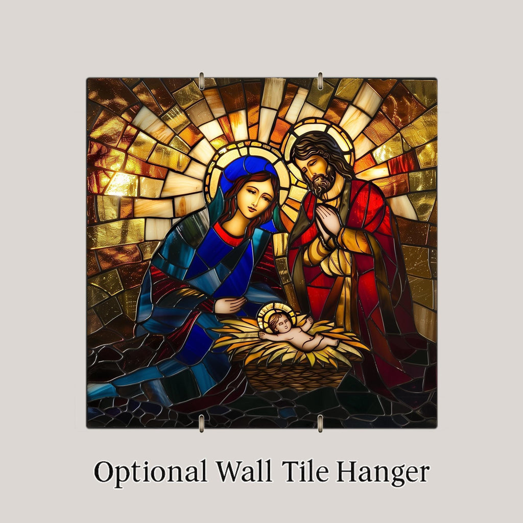 Holy Family Stained Glass Style Ceramic Art Tile – Nativity Christmas Wall Art, Catholic Religious Gift