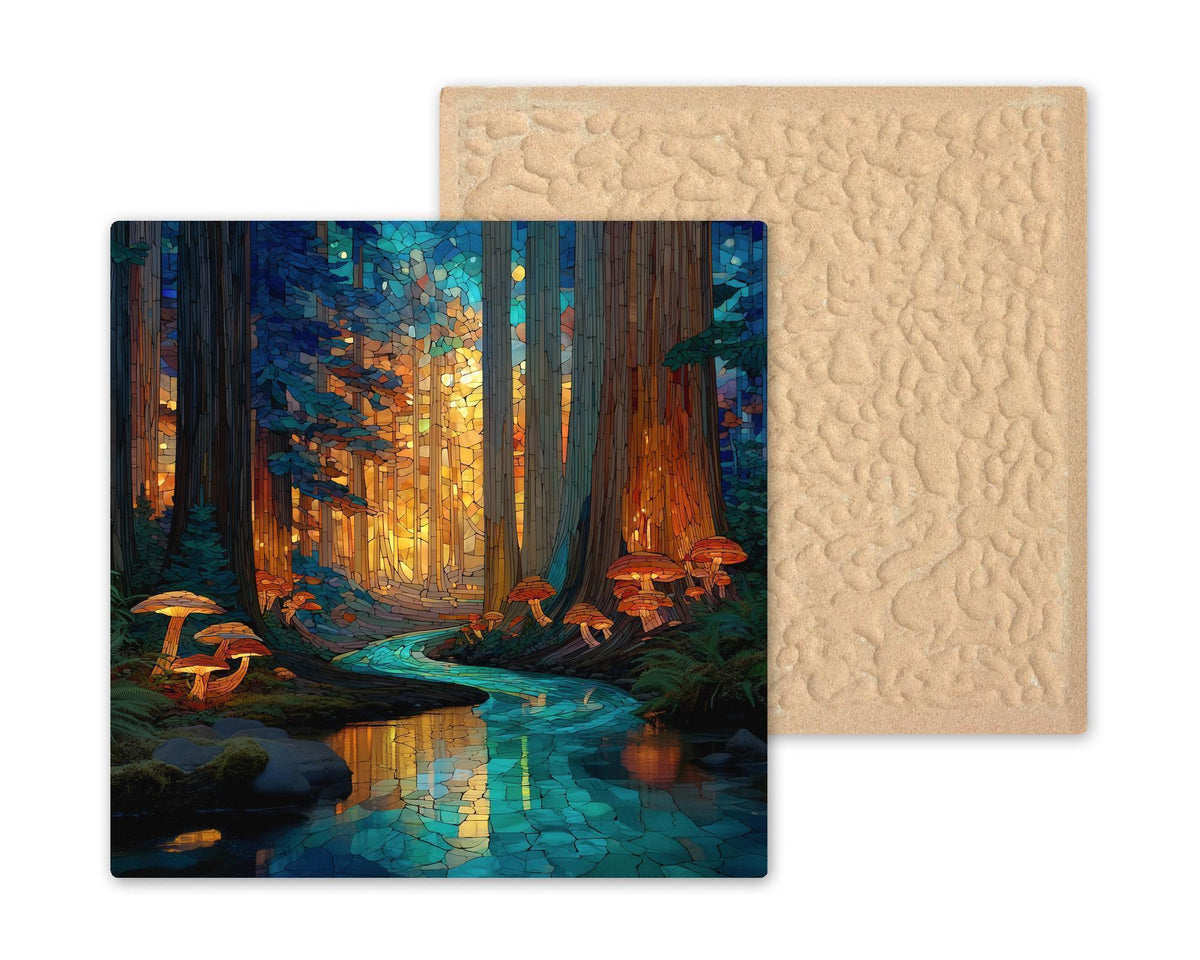 Redwood Forest Wall Art Ceramic Tile Nature Gift Stained Glass Style Decor Enchanted Forest Art Hiker Gift Tile