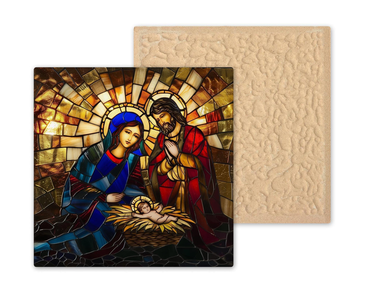 Holy Family Stained Glass Style Ceramic Art Tile – Nativity Christmas Wall Art, Catholic Religious Gift