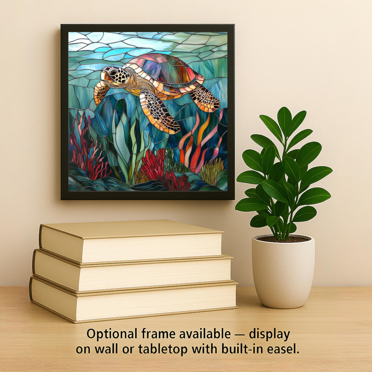 Sea Turtle Wall Art Ceramic Tile Stained Glass Style Coastal Gift Ocean Nature Art Turtle Lover Beach House Gift
