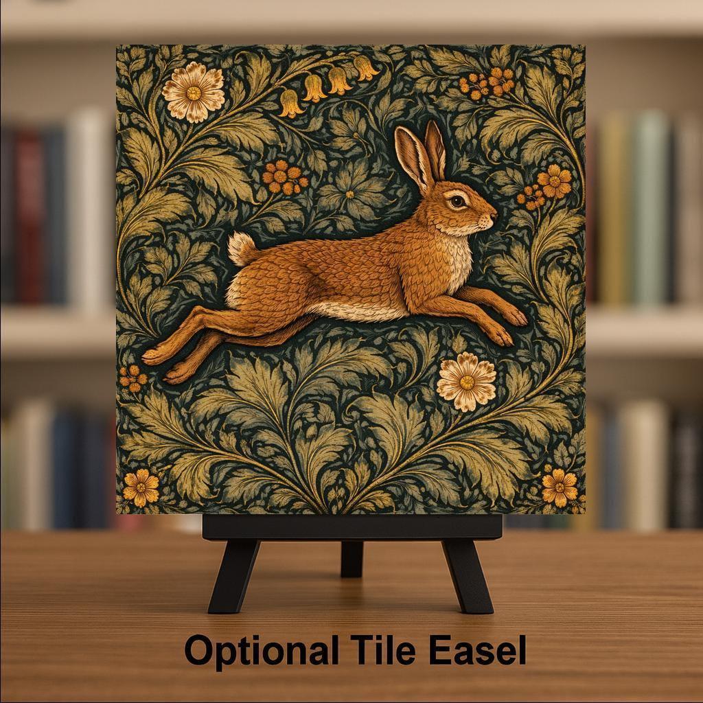 Hare William Morris Ceramic Art Tile – Arts and Crafts Woodland Wall Decor, Cottagecore Heritage Gift
