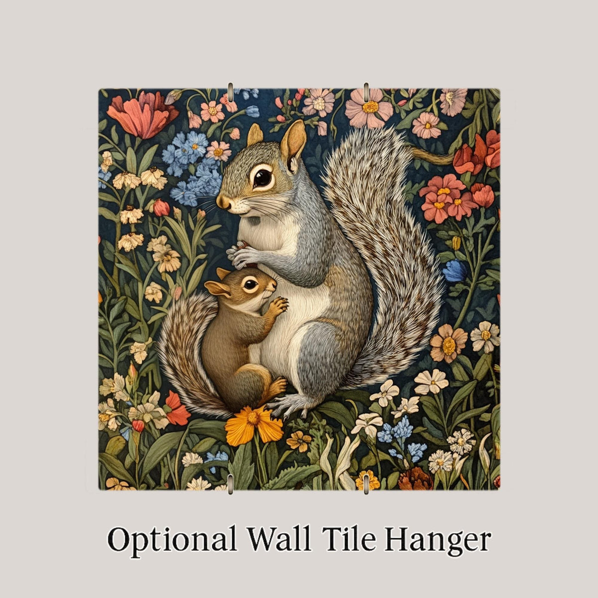 Squirrel Wall Art Ceramic Tile William Morris Style Gift Woodland Nature Art Cabin Decor Squirrel Lover Nature Gift Tile
