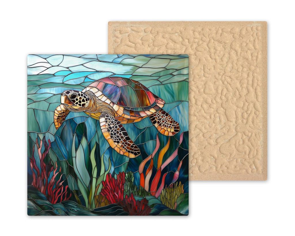 Sea Turtle Wall Art Ceramic Tile Stained Glass Style Coastal Gift Ocean Nature Art Turtle Lover Beach House Gift