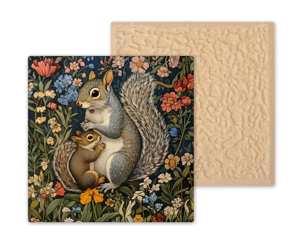Squirrel Wall Art Ceramic Tile William Morris Style Gift Woodland Nature Art Cabin Decor Squirrel Lover Nature Gift Tile